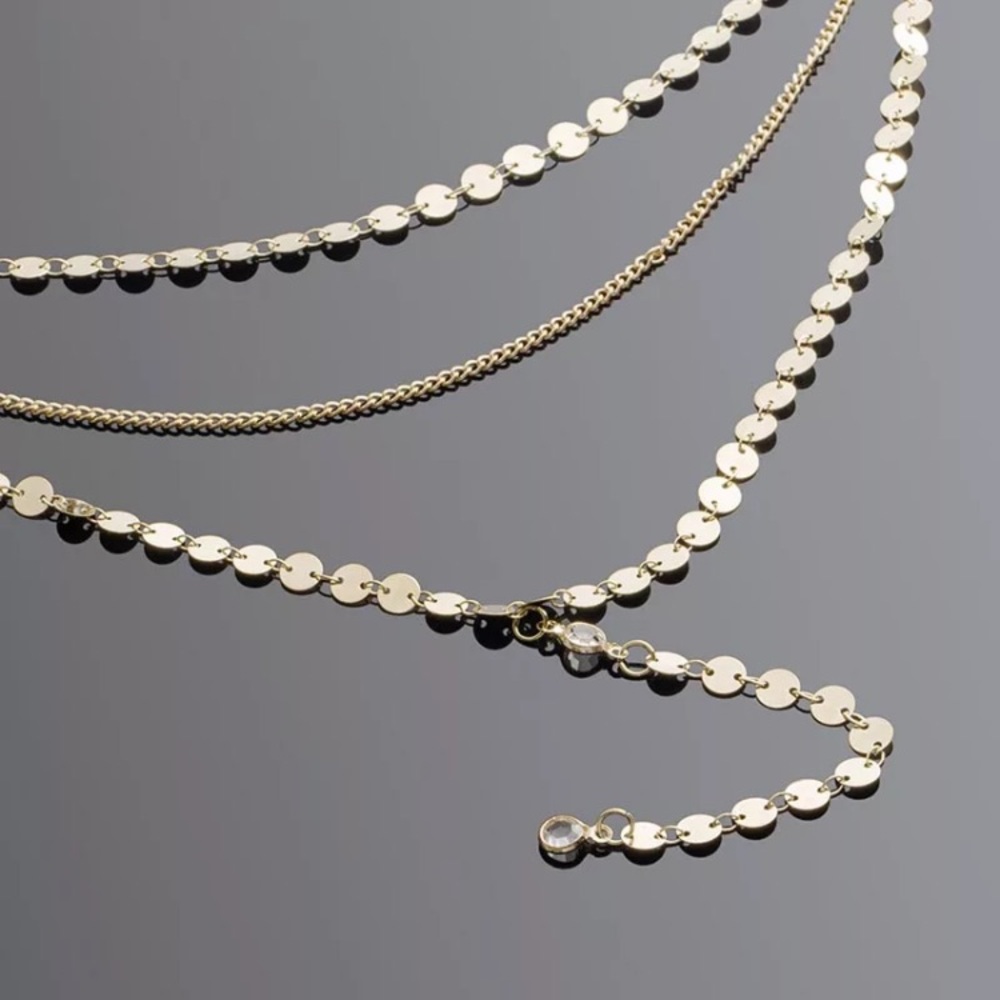 ⚜️[𝟯/$𝟭𝟴]⚜️NEW 3 Layered Gold Sequin Chain Drop Necklace - Picture 3 of 9